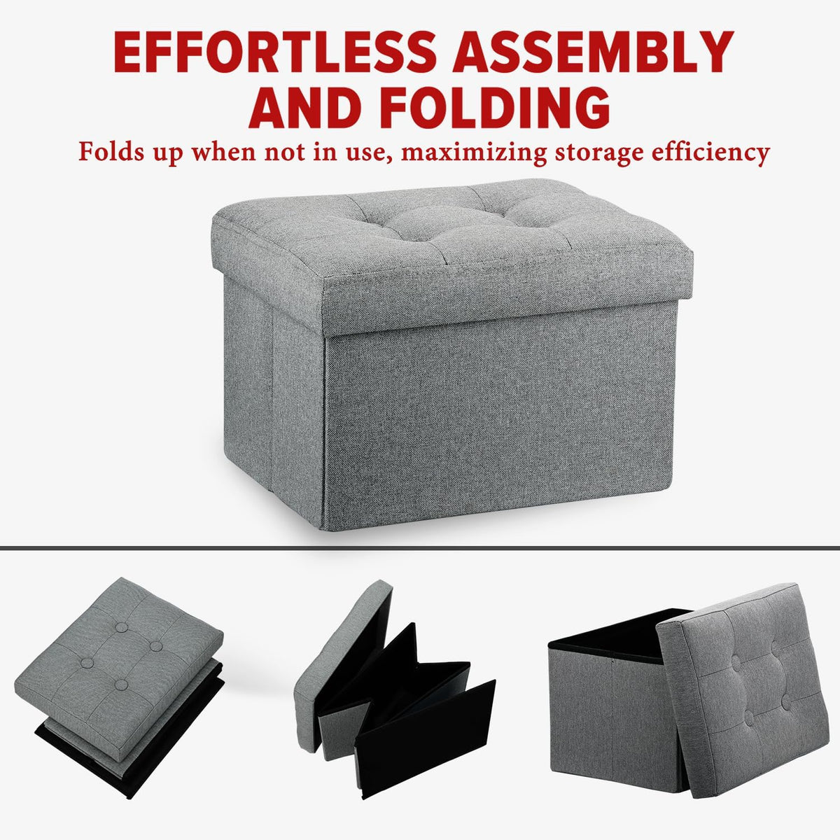 Ottoman with Storage Small Foot Rest Stool Under Desk Stool Short Folding Footrest for Living Room Bedroom Home Office Dorm Dark Gray 16X12X12IN