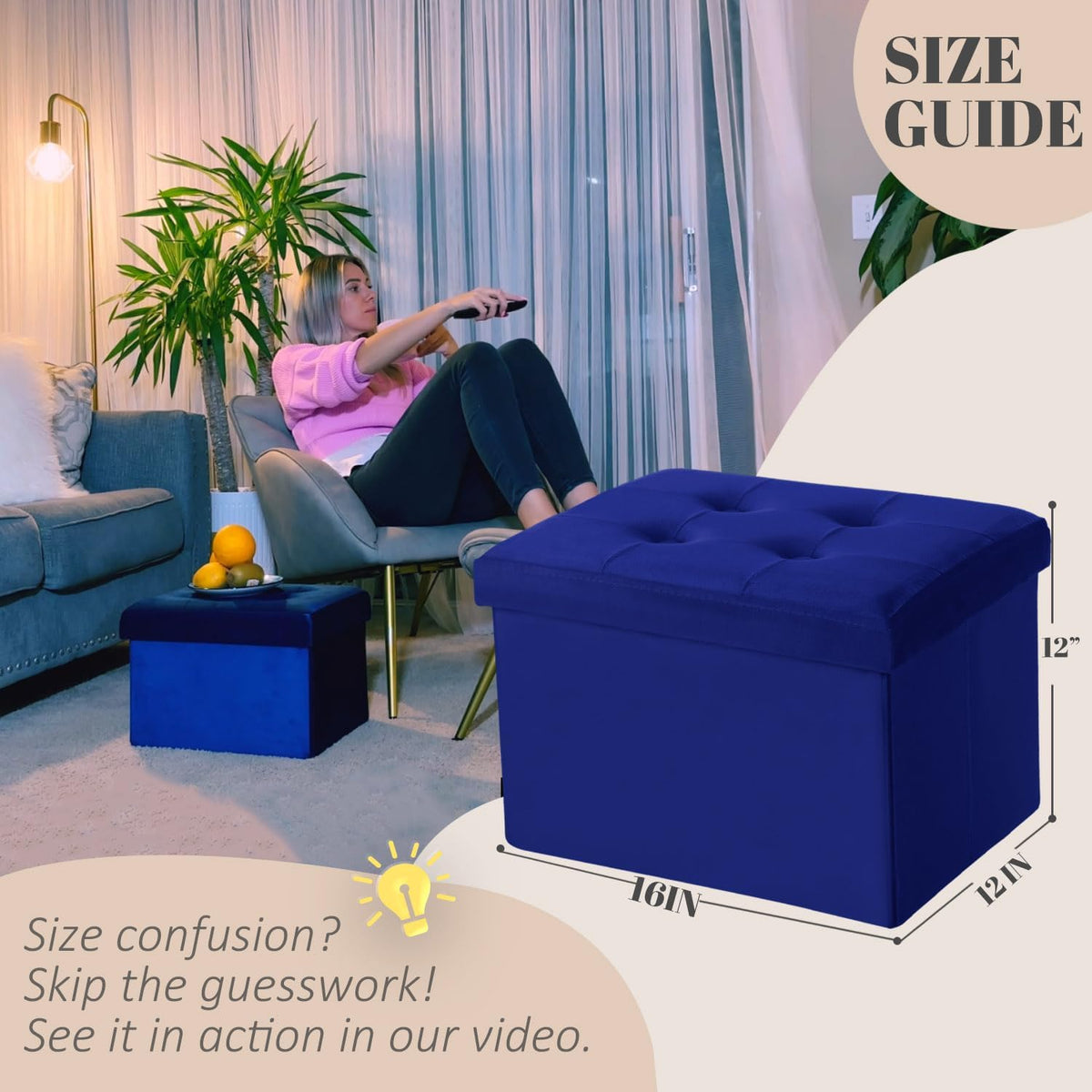 Ottoman with Storage Small Foot Rest Stool Under Desk Stool Short Folding Footrest for Living Room Bedroom Home Office Dorm Dark Gray 16X12X12IN