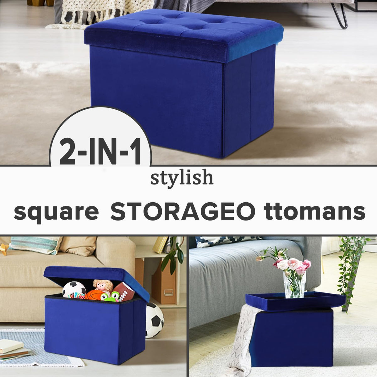 Ottoman with Storage Small Foot Rest Stool Under Desk Stool Short Folding Footrest for Living Room Bedroom Home Office Dorm Dark Gray 16X12X12IN
