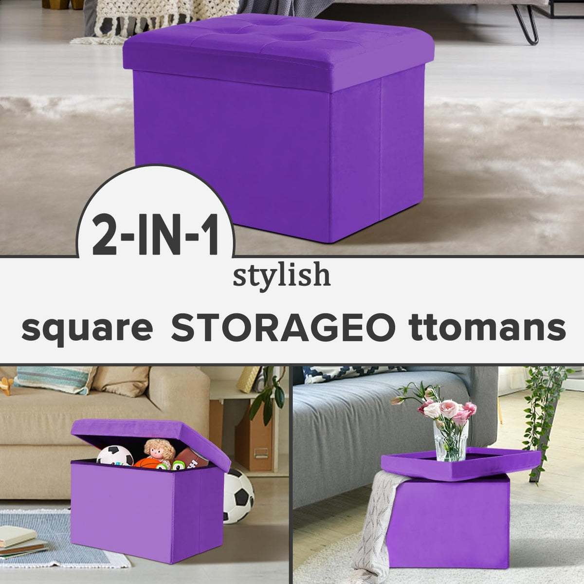 Ottoman with Storage Small Foot Rest Stool Under Desk Stool Short Folding Footrest for Living Room Bedroom Home Office Dorm Dark Gray 16X12X12IN