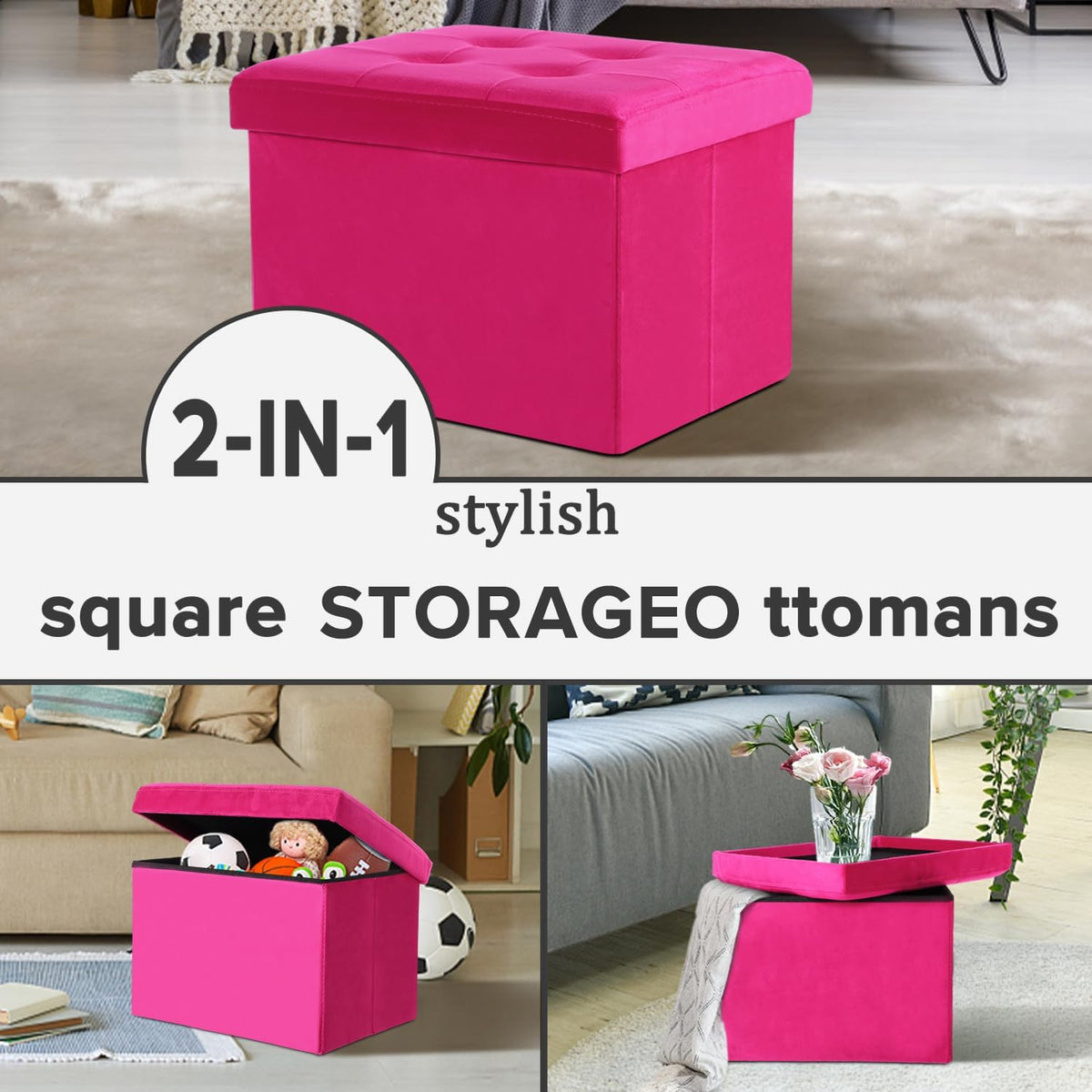 Ottoman with Storage Small Foot Rest Stool Under Desk Stool Short Folding Footrest for Living Room Bedroom Home Office Dorm Dark Gray 16X12X12IN