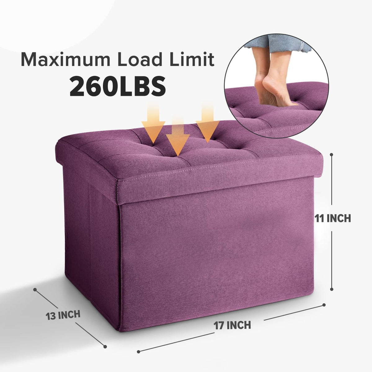 Ottoman with Storage Small Foot Rest Stool Under Desk Stool Short Folding Footrest for Living Room Bedroom Home Office Dorm Dark Gray 16X12X12IN