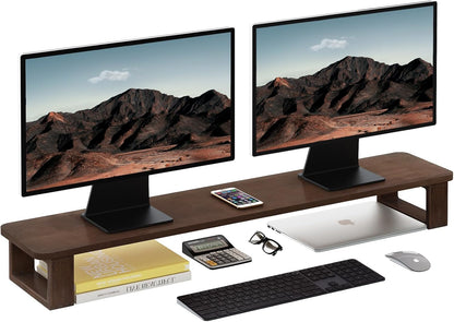 Dual Monitor Stand Riser 39.3 Inch Wood Desk Shelf Desktop Organizer