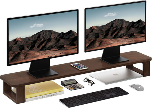 Dual Monitor Stand Riser 39.3 Inch Wood Desk Shelf Desktop Organizer