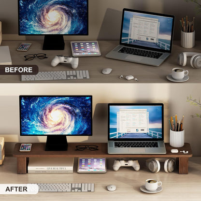 Dual Monitor Stand Riser 39.3 Inch Wood Desk Shelf Desktop Organizer