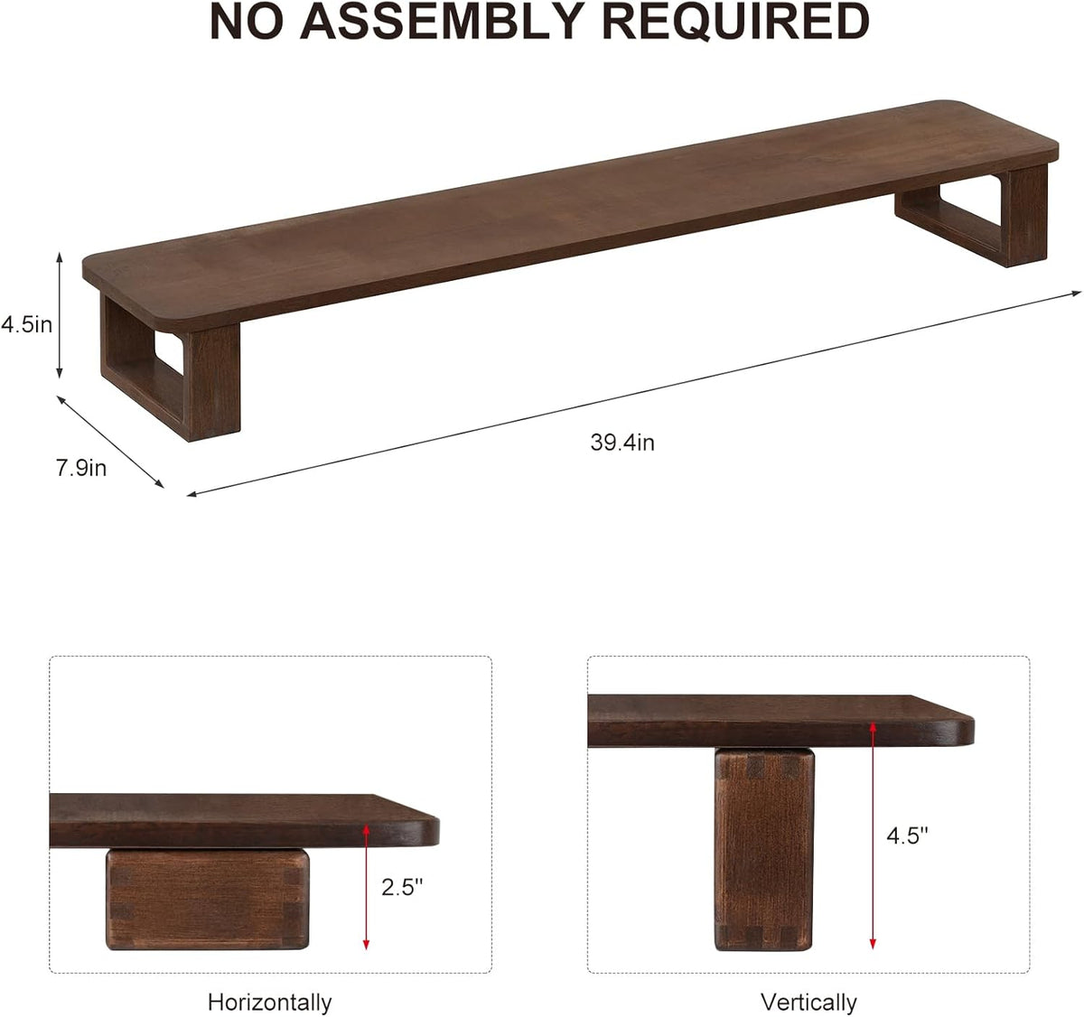 Dual Monitor Stand Riser 39.3 Inch Wood Desk Shelf Desktop Organizer