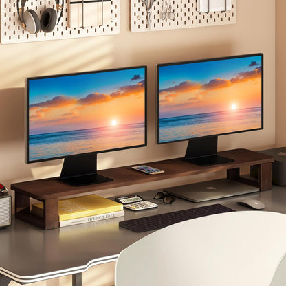 Dual Monitor Stand Riser 39.3 Inch Wood Desk Shelf Desktop Organizer