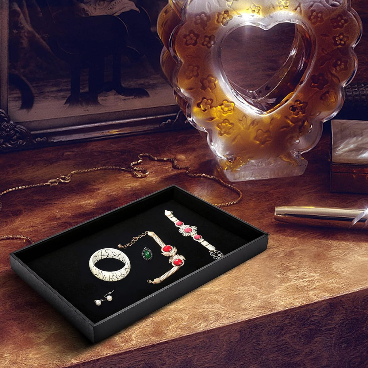 Black Velvet Stackable Jewelry Tray Showcase Display Earring Necklace Bracelet Rings Organizer……