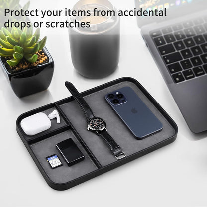 Leather Tray, Stylish and Organized Multifunctional Tray, for Table Entryway, Premium PU Leather, Catchall Tray for Keys, Watch, Wallet, Jewelry, and More (Black Frame)