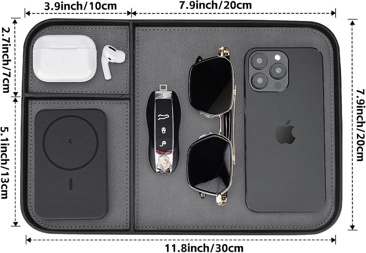 Leather Tray, Stylish and Organized Multifunctional Tray, for Table Entryway, Premium PU Leather, Catchall Tray for Keys, Watch, Wallet, Jewelry, and More (Black Frame)