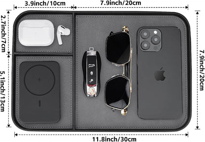 Leather Tray, Stylish and Organized Multifunctional Tray, for Table Entryway, Premium PU Leather, Catchall Tray for Keys, Watch, Wallet, Jewelry, and More (Black Frame)
