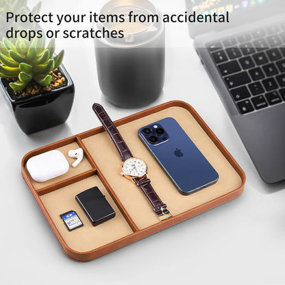 Leather Tray, Stylish and Organized Multifunctional Tray, for Table Entryway, Premium PU Leather, Catchall Tray for Keys, Watch, Wallet, Jewelry, and More (Black Frame)