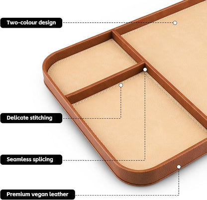Leather Tray, Stylish and Organized Multifunctional Tray, for Table Entryway, Premium PU Leather, Catchall Tray for Keys, Watch, Wallet, Jewelry, and More (Black Frame)