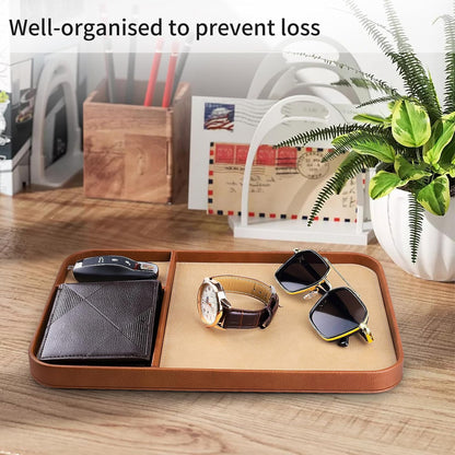 Leather Tray, Stylish and Organized Multifunctional Tray, for Table Entryway, Premium PU Leather, Catchall Tray for Keys, Watch, Wallet, Jewelry, and More (Black Frame)