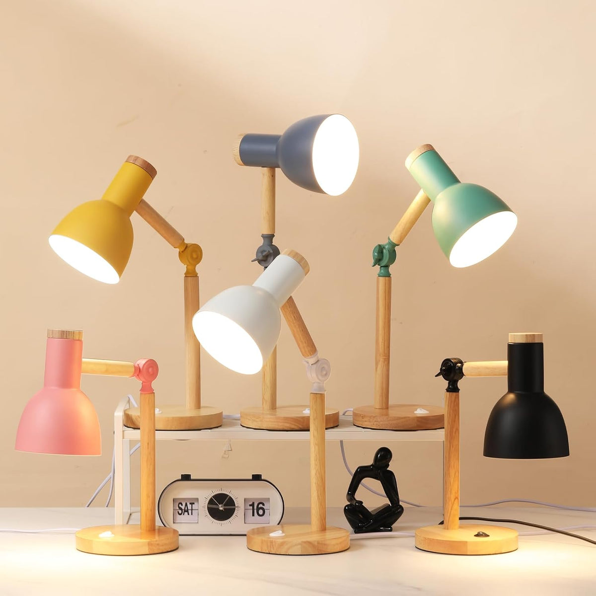 Adjustable Wooden Arm Desk Lamp, Metal Shade Table Lamp