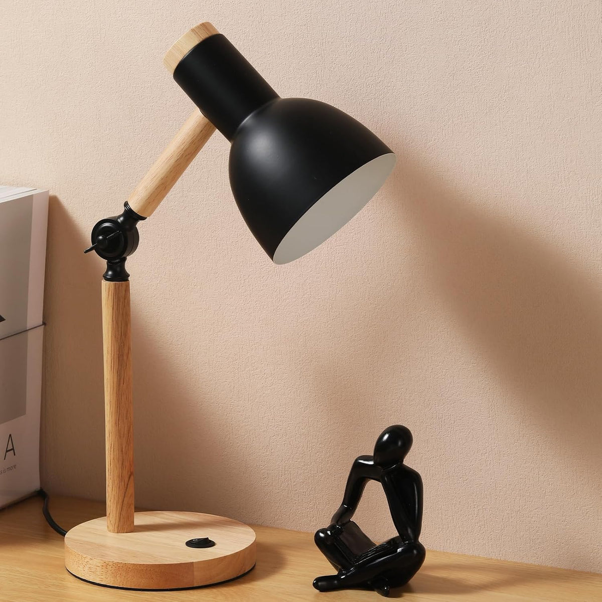 Adjustable Wooden Arm Desk Lamp, Metal Shade Table Lamp
