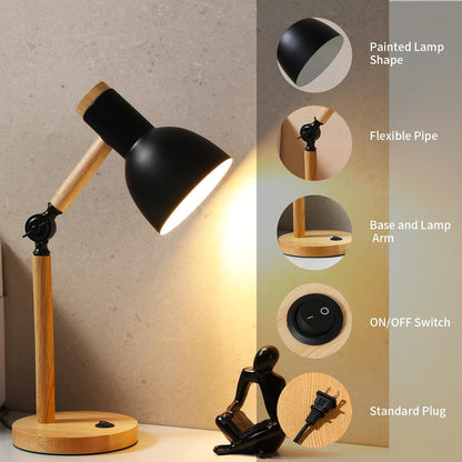 Adjustable Wooden Arm Desk Lamp, Metal Shade Table Lamp
