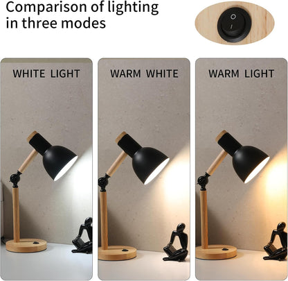 Adjustable Wooden Arm Desk Lamp, Metal Shade Table Lamp