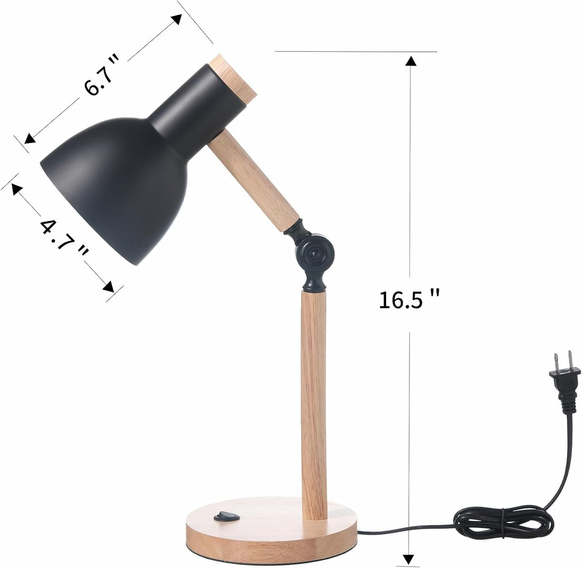 Adjustable Wooden Arm Desk Lamp, Metal Shade Table Lamp