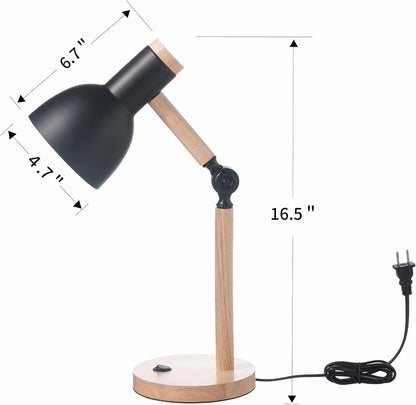 Adjustable Wooden Arm Desk Lamp, Metal Shade Table Lamp