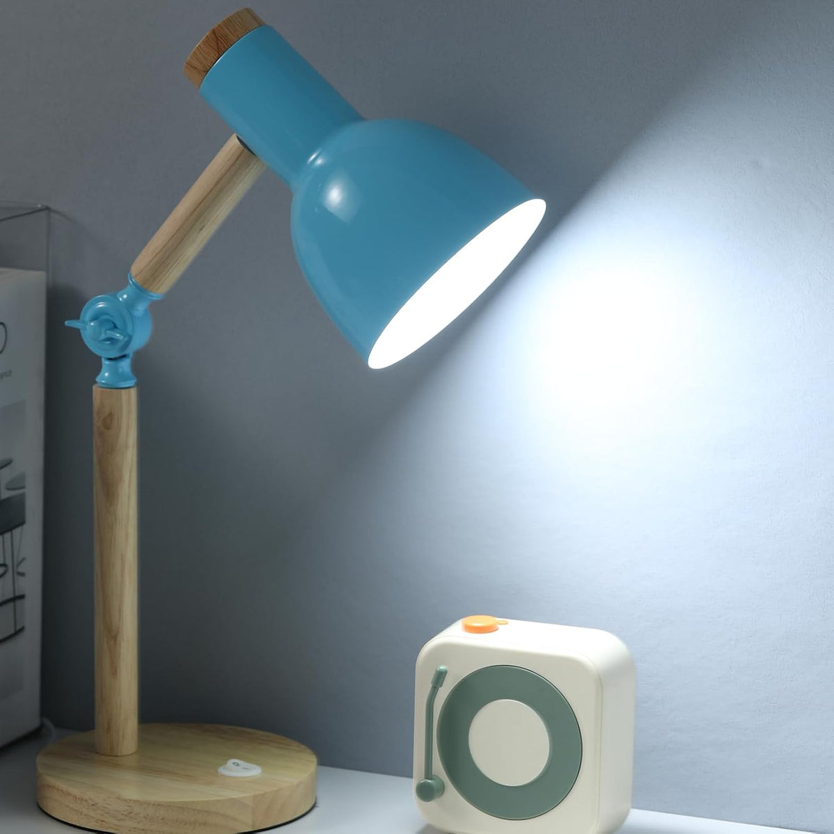 Adjustable Wooden Arm Desk Lamp, Metal Shade Table Lamp