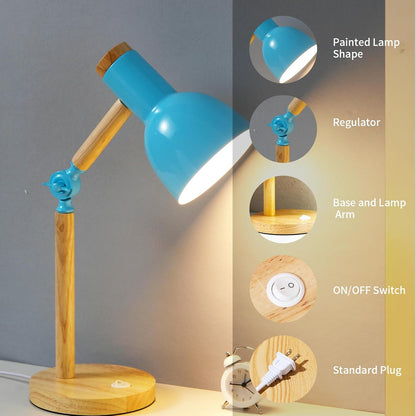 Adjustable Wooden Arm Desk Lamp, Metal Shade Table Lamp