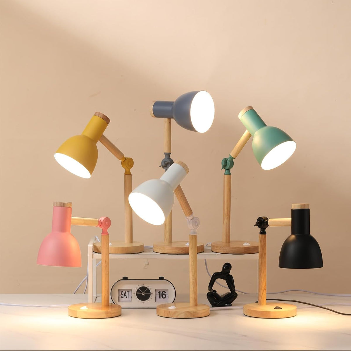 Adjustable Wooden Arm Desk Lamp, Metal Shade Table Lamp