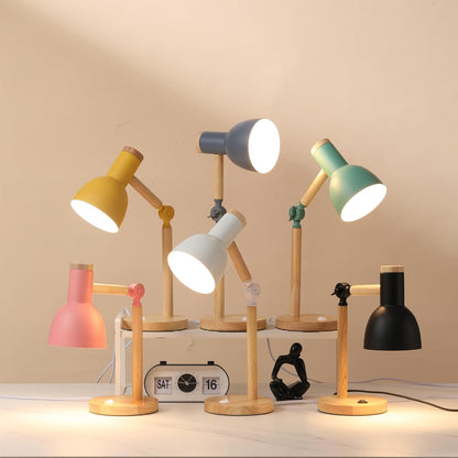 Adjustable Wooden Arm Desk Lamp, Metal Shade Table Lamp