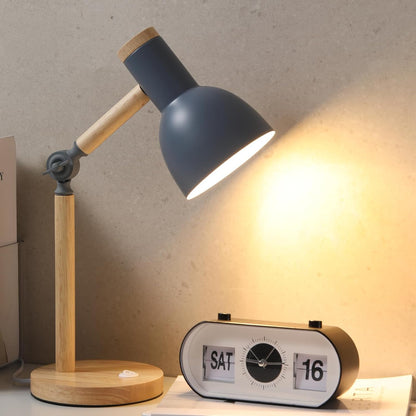 Adjustable Wooden Arm Desk Lamp, Metal Shade Table Lamp