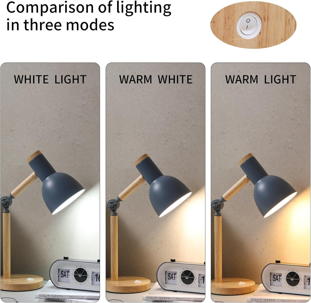 Adjustable Wooden Arm Desk Lamp, Metal Shade Table Lamp