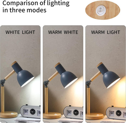 Adjustable Wooden Arm Desk Lamp, Metal Shade Table Lamp
