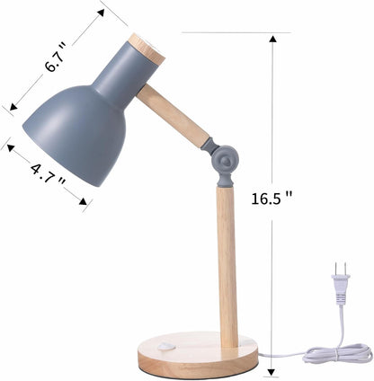Adjustable Wooden Arm Desk Lamp, Metal Shade Table Lamp