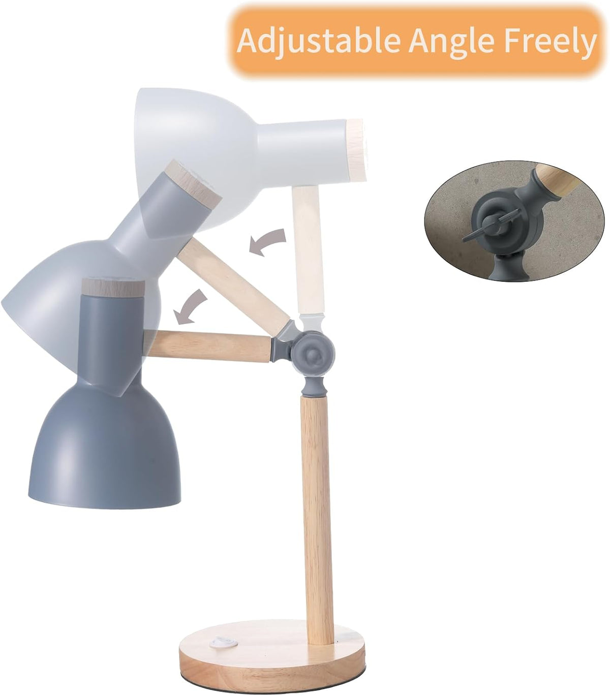 Adjustable Wooden Arm Desk Lamp, Metal Shade Table Lamp