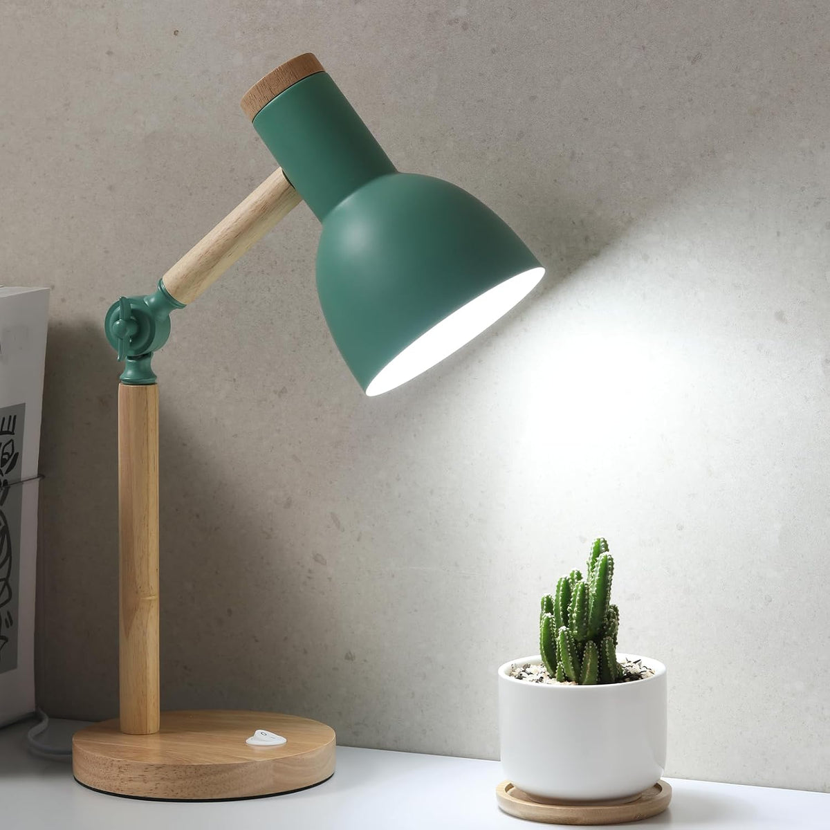 Adjustable Wooden Arm Desk Lamp, Metal Shade Table Lamp