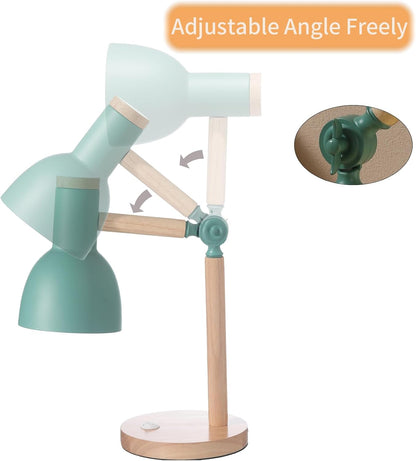 Adjustable Wooden Arm Desk Lamp, Metal Shade Table Lamp