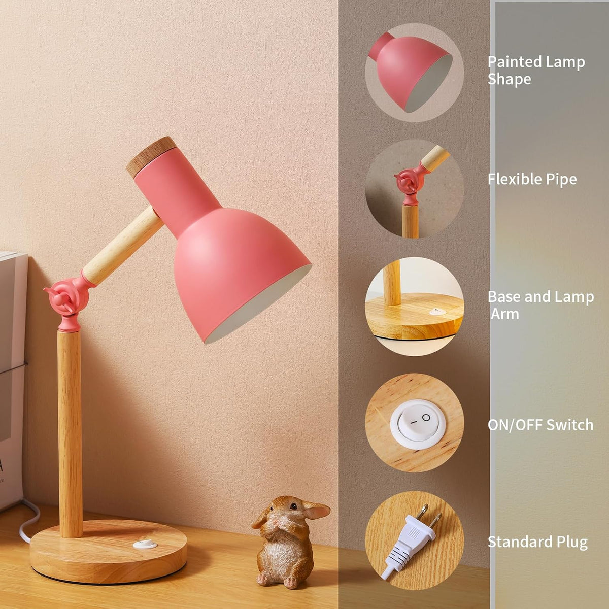 Adjustable Wooden Arm Desk Lamp, Metal Shade Table Lamp