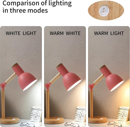 Adjustable Wooden Arm Desk Lamp, Metal Shade Table Lamp