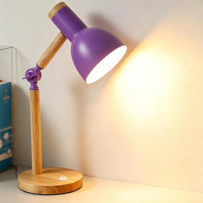 Adjustable Wooden Arm Desk Lamp, Metal Shade Table Lamp