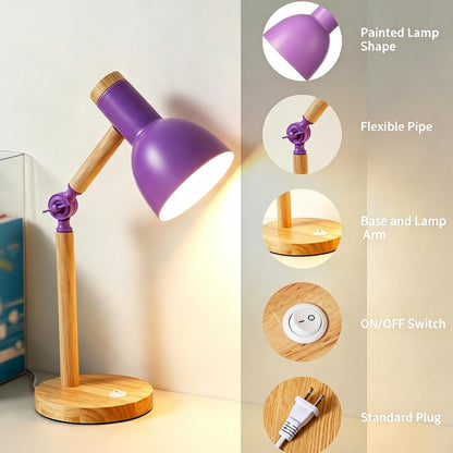 Adjustable Wooden Arm Desk Lamp, Metal Shade Table Lamp