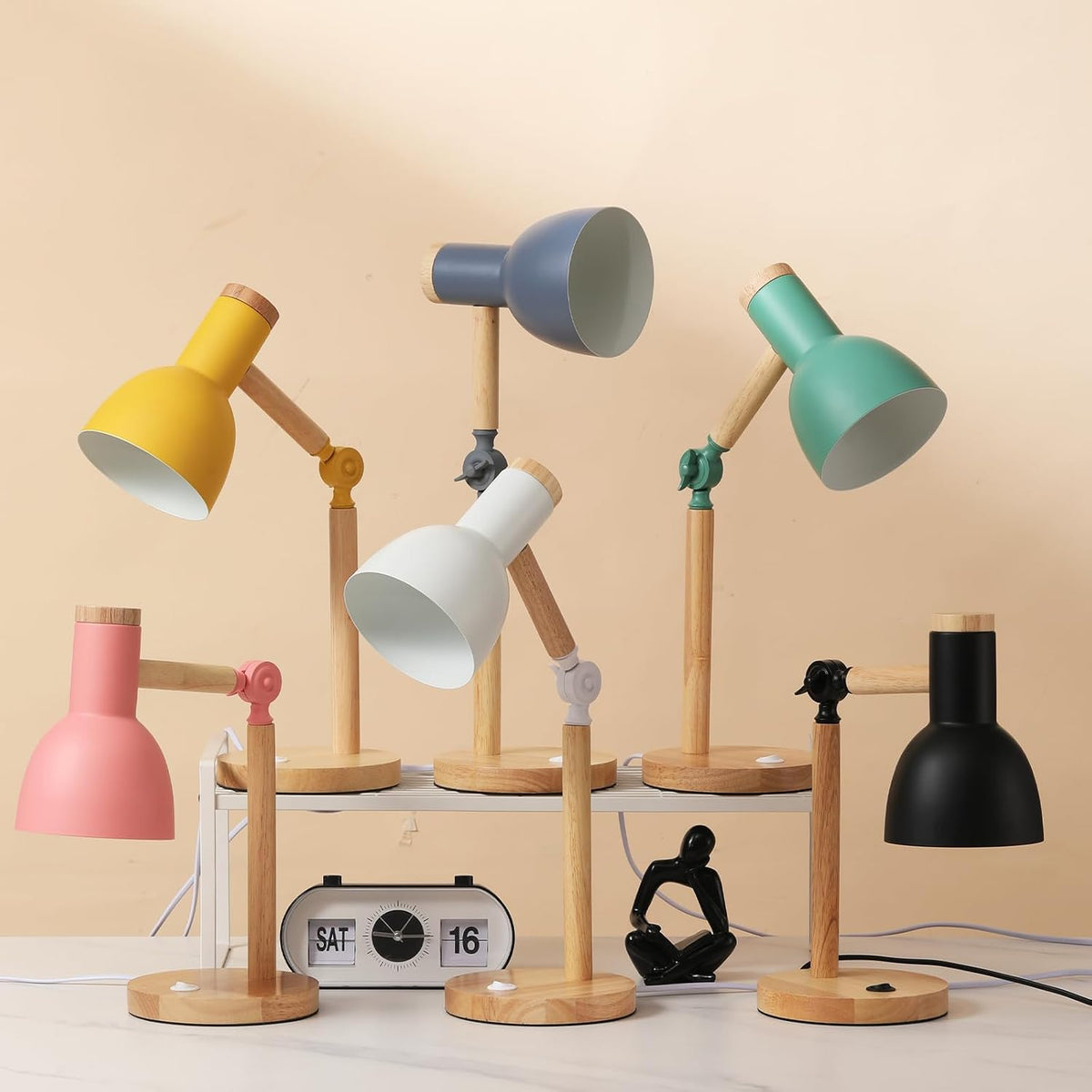 Adjustable Wooden Arm Desk Lamp, Metal Shade Table Lamp