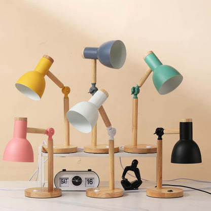 Adjustable Wooden Arm Desk Lamp, Metal Shade Table Lamp
