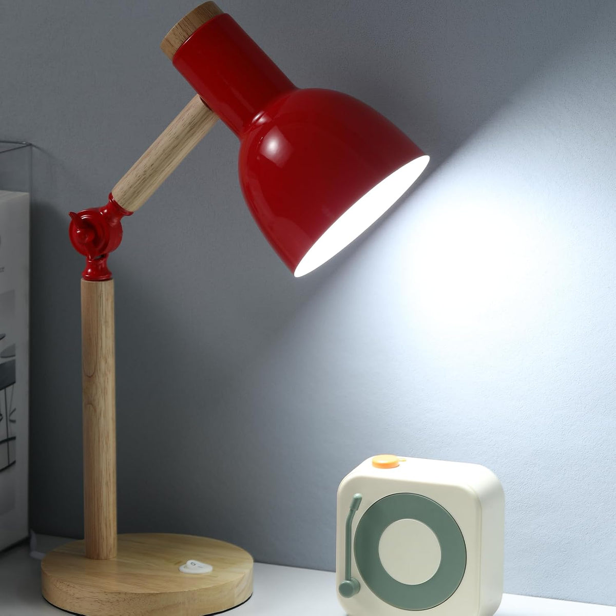 Adjustable Wooden Arm Desk Lamp, Metal Shade Table Lamp