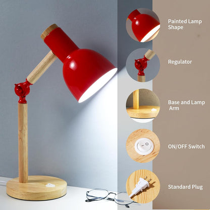 Adjustable Wooden Arm Desk Lamp, Metal Shade Table Lamp