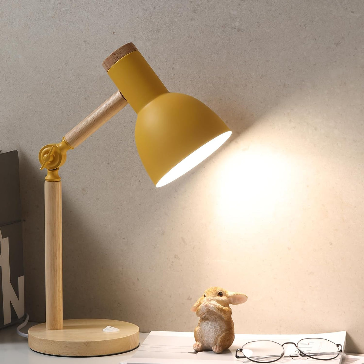 Adjustable Wooden Arm Desk Lamp, Metal Shade Table Lamp
