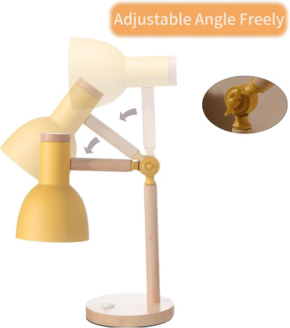 Adjustable Wooden Arm Desk Lamp, Metal Shade Table Lamp