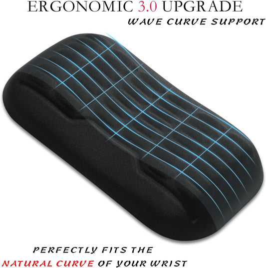 Ergonomic Mouse Wrist Rest,Latest 3.0 Wave Curve Design,High-Resilience Memory Foam Non-Slip Base,Reduces Wrist Fatigue,Ideal for Office Gaming & Long Hours of Use(Black)