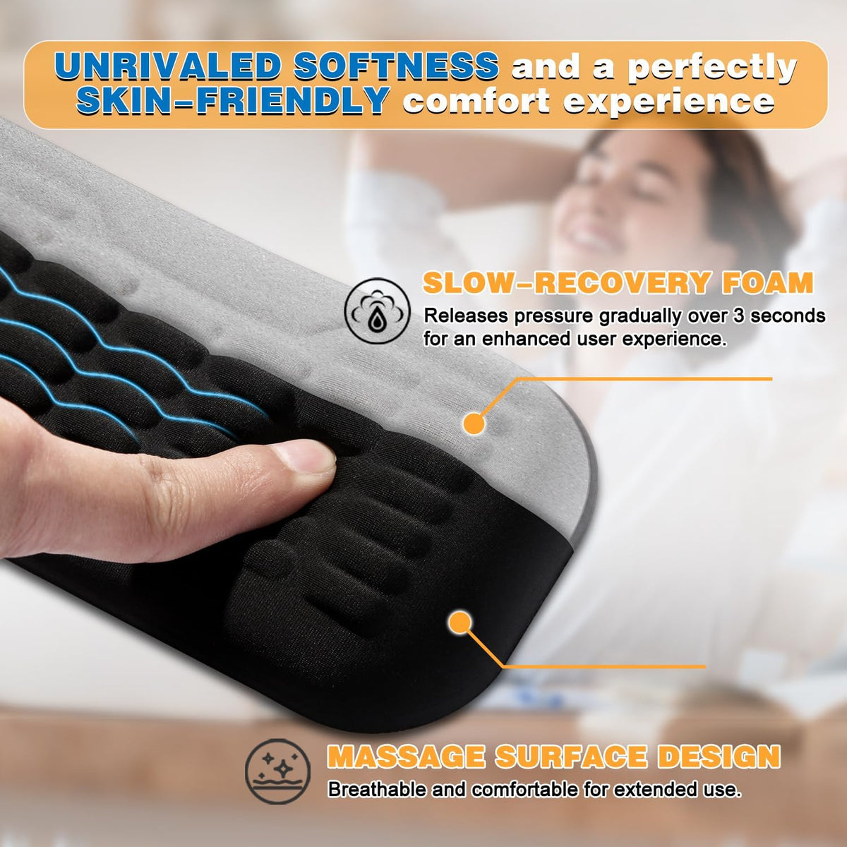 Ergonomic Mouse Wrist Rest,Latest 3.0 Wave Curve Design,High-Resilience Memory Foam Non-Slip Base,Reduces Wrist Fatigue,Ideal for Office Gaming & Long Hours of Use(Black)
