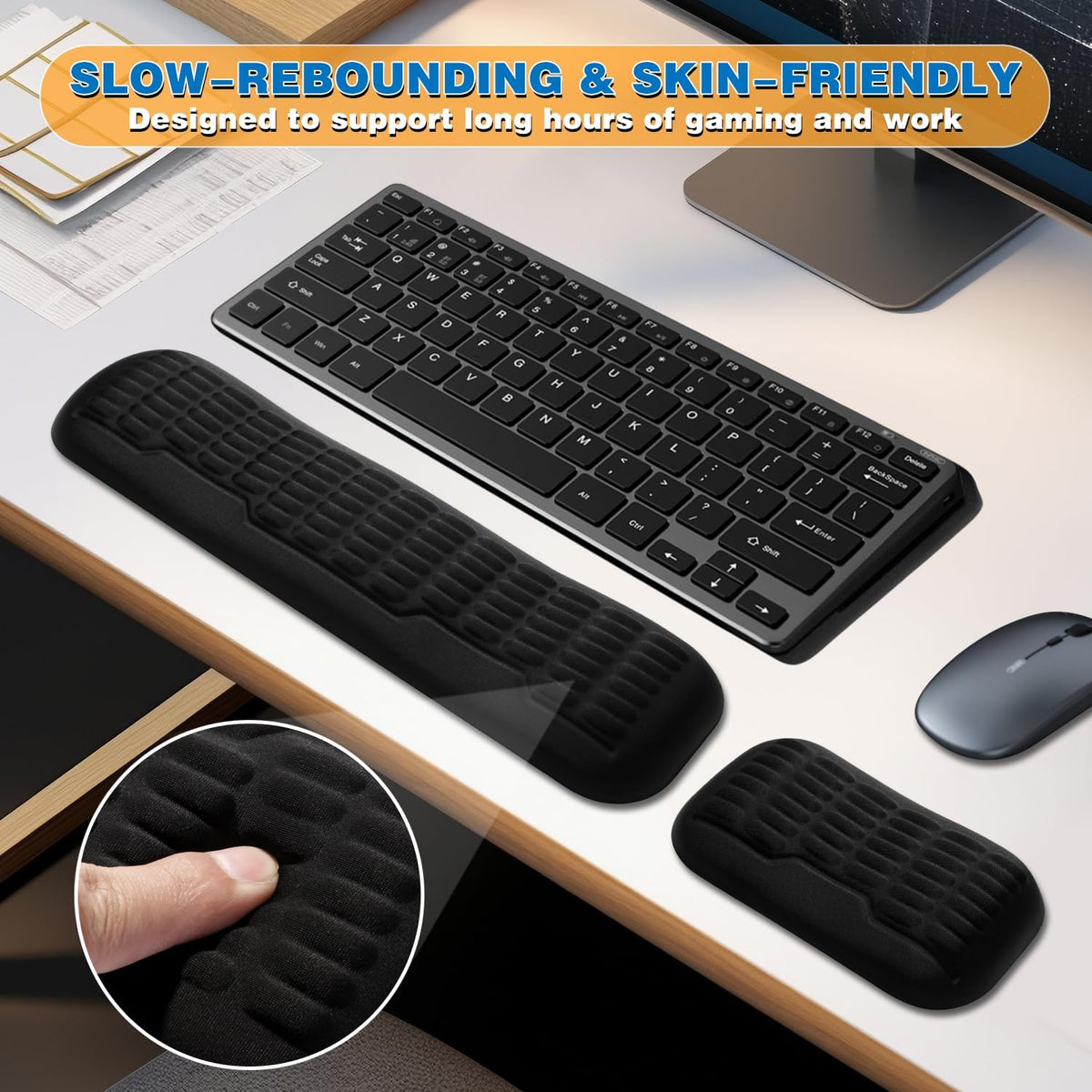Ergonomic Mouse Wrist Rest,Latest 3.0 Wave Curve Design,High-Resilience Memory Foam Non-Slip Base,Reduces Wrist Fatigue,Ideal for Office Gaming & Long Hours of Use(Black)