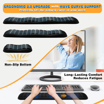 Ergonomic Mouse Wrist Rest,Latest 3.0 Wave Curve Design,High-Resilience Memory Foam Non-Slip Base,Reduces Wrist Fatigue,Ideal for Office Gaming & Long Hours of Use(Black)