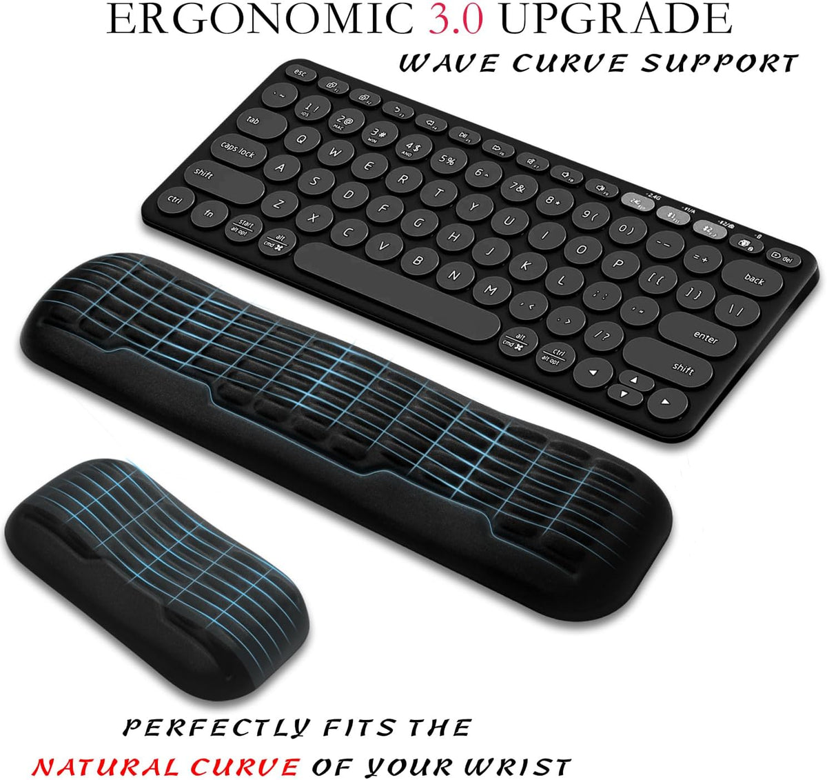 Ergonomic Mouse Wrist Rest,Latest 3.0 Wave Curve Design,High-Resilience Memory Foam Non-Slip Base,Reduces Wrist Fatigue,Ideal for Office Gaming & Long Hours of Use(Black)